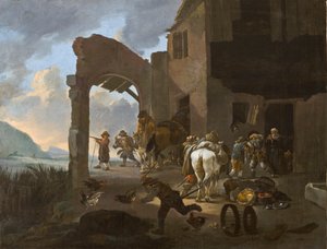 Parasztcsaládot kifosztó katonák, 1650 körül